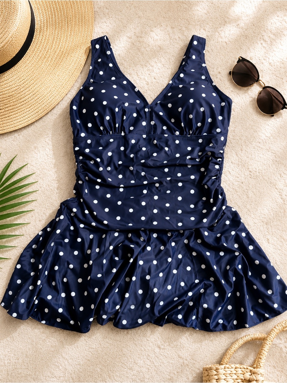 Classic Navy Polka Dot One-Piece Swim Dress